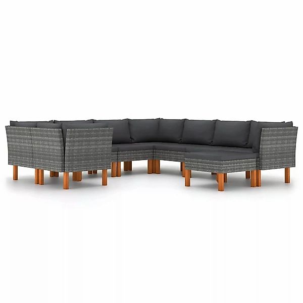 9-tlg. Garten-lounge-set Mit Kissen Poly Rattan Grau günstig online kaufen