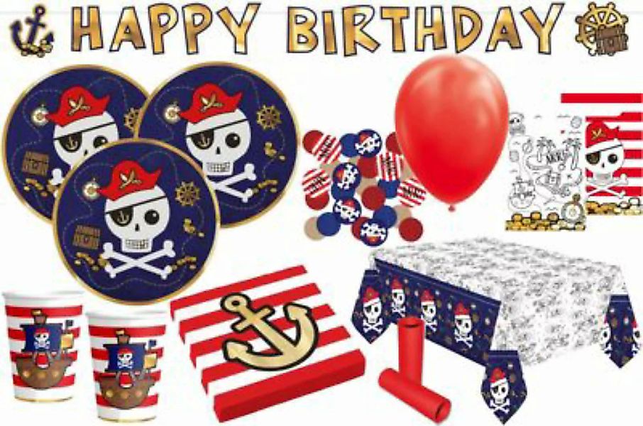 KIDS PARTY WORLD XL 54 Teile Pirat Goldzahn Totenkopf Party Deko Set 8 Kind günstig online kaufen