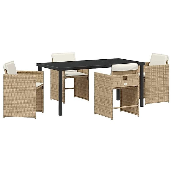 vidaXL 5-Teiliges Garten Esstisch Set mit Kissen Beiges Poly Rattan 3379990 günstig online kaufen