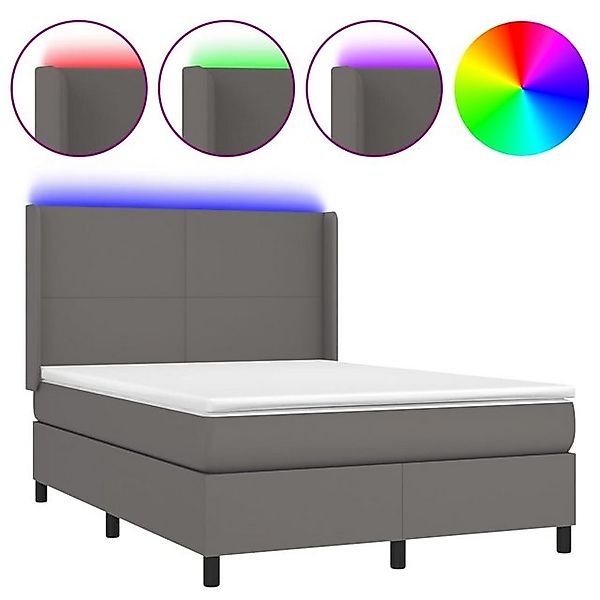 vidaXL Boxspringbett, Boxbett mit Matratze & LED Grau 140x200 cm Kunstleder günstig online kaufen