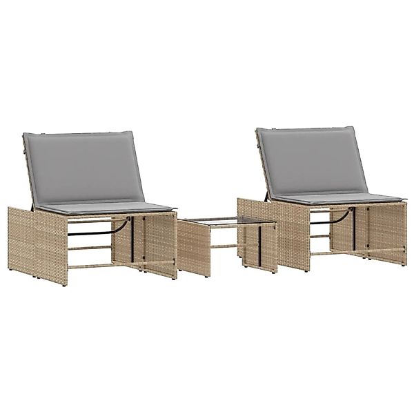 vidaXL Sonnenliegen 2 Stk mit Tisch Beige Poly Rattan 368425 günstig online kaufen