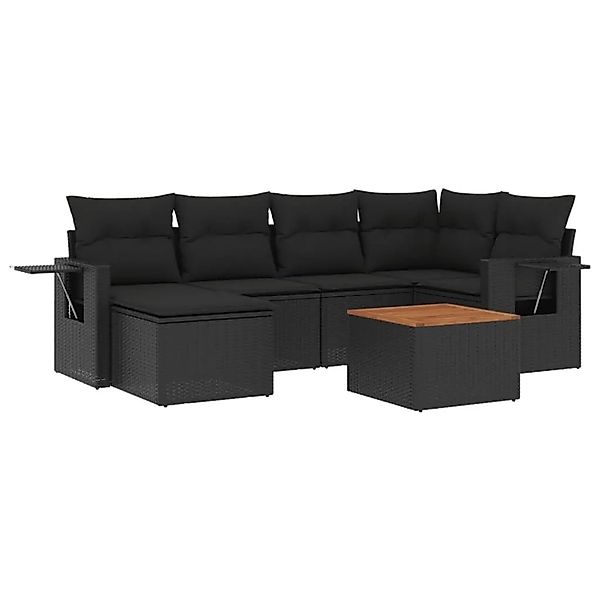 vidaXL 7-Tlg Garten-Sofagarnitur mit Kissen Schwarz Poly Rattan 3224662 günstig online kaufen
