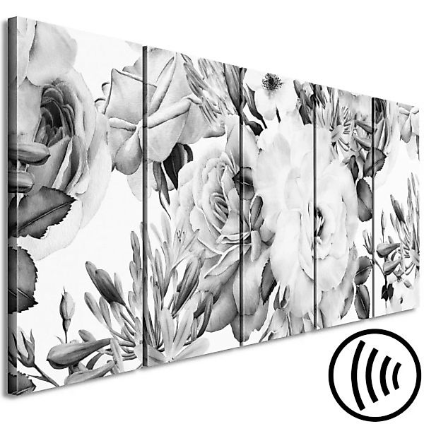 Bild auf Leinwand Monochrome Rosen - üppige, dichte Vegetation in grauen Fa günstig online kaufen