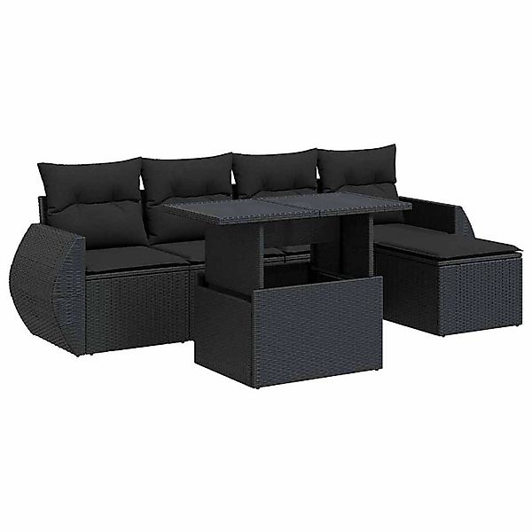vidaXL 6-Tlg Garten-Sofagarnitur mit Kissen Schwarz Poly Rattan 3326616 günstig online kaufen