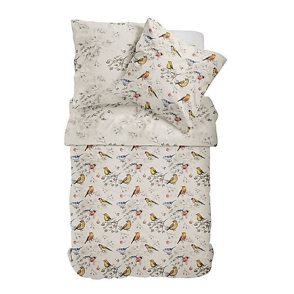 Bettwäsche Mako Satin Sympathica 11477 Vögel natur blau gelb 135x200 günstig online kaufen