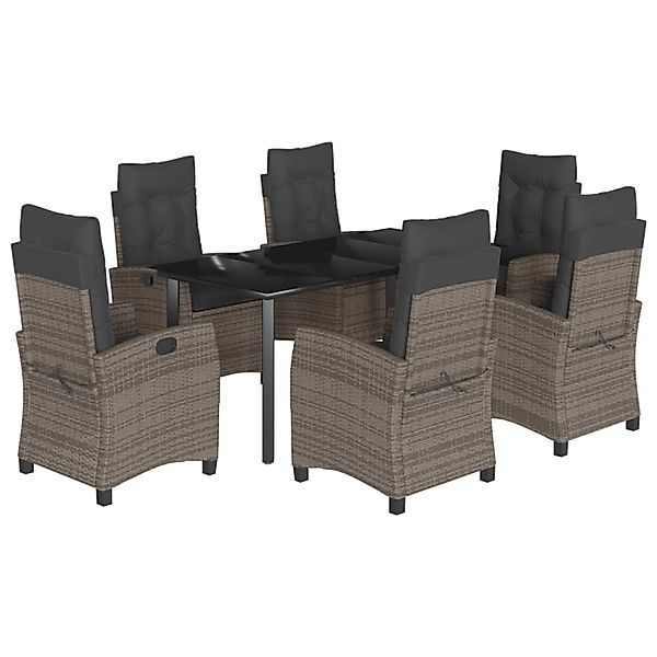 vidaXL 7-Tlg Garten-Essgruppe mit Kissen Grau Poly Rattan 3212798 günstig online kaufen