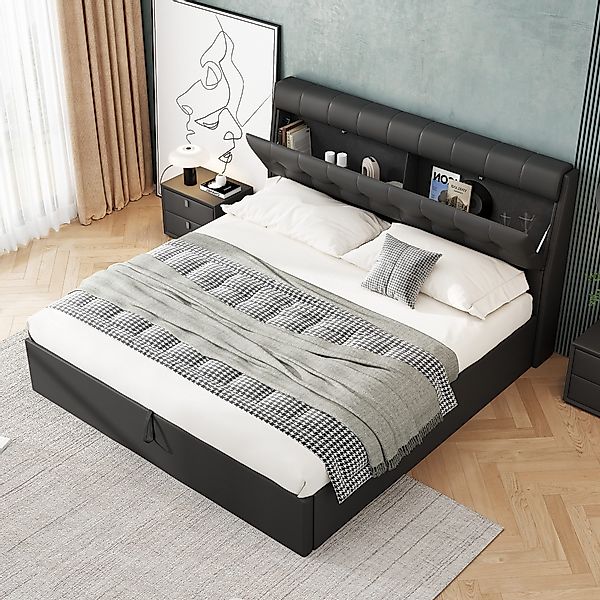 Flieks Polsterbett, Hydraulisches Stauraumbett Doppelbett 160x200cm günstig online kaufen