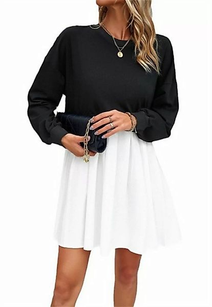 ZWY A-Linien-Kleid Farbblockkleid mit Rundhalsausschnitt und langen Ärmeln günstig online kaufen