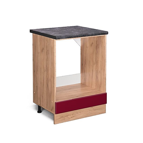 Vicco Herdumbauschrank R-Line Bordeaux Hochglanz/Goldkraft Eiche 60 cm AP A günstig online kaufen