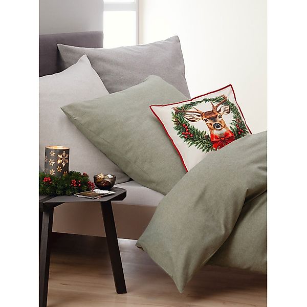 Dormabell Melange Flanell Bettwäsche 5201 grau grün silber 135x200 günstig online kaufen
