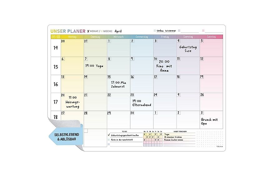 TOBJA Wandtafel A3 selbsthaftender Monatsplaner abwischbar, Wochenplaner Wh günstig online kaufen