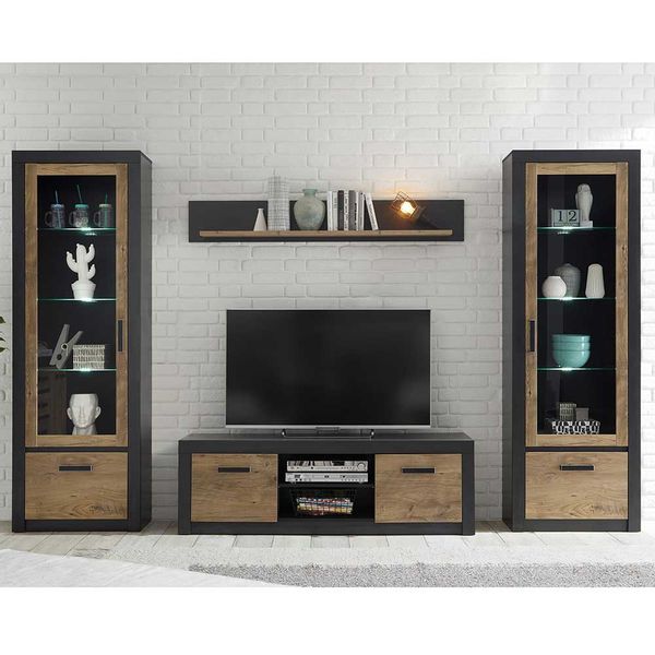 Anbauwand in Kastanienfarben und Schwarz Loft Design (vierteilig) günstig online kaufen