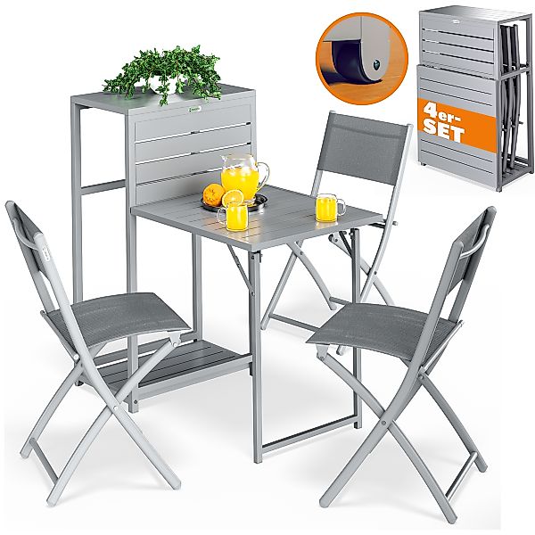 Casaria Balkonset, 3 Stühle Tisch Klappbar Platzsparend inkl. Rollen Wetter günstig online kaufen