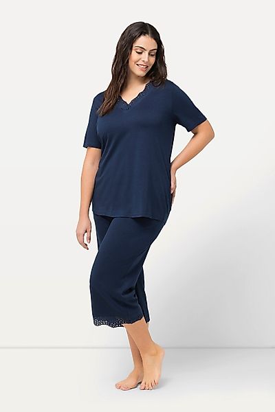 Ulla Popken Pyjama Pyjama Lochstickerei Halbarm günstig online kaufen