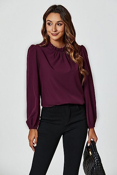 FS Collection Langarmbluse Damen Bluse hochgeschlossenes Oberteil mit Rüsch günstig online kaufen