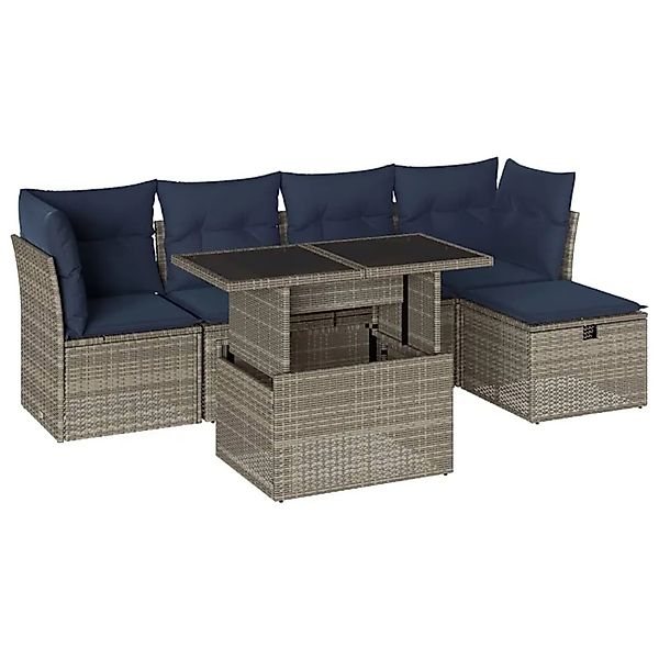 vidaXL 6-Tlg Gartensofa-Set mit Kissen Grau Polyrattan 3274641 günstig online kaufen