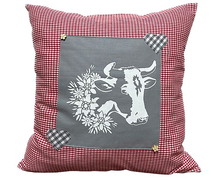 Ammerkind Dekokissen Landhausstil Kissenbezug *Kuh* rot/grau günstig online kaufen