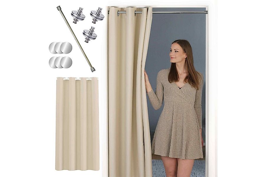 tinycurtains Türvorhang mit Stange silber 55-90 cm ohne Bohren, Thermo Vorh günstig online kaufen