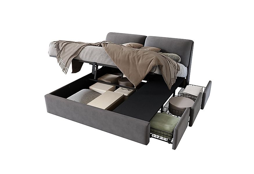 Flieks Polsterbett, Hydraulisches Stauraumbett Doppelbett 180x200cm Samt mi günstig online kaufen