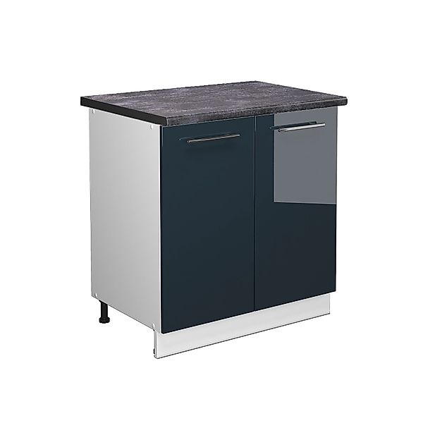 Vicco Spülenunterschrank Fame-Line Dunkelblau Hochglanz/Weiß 80 cm mit Rega günstig online kaufen
