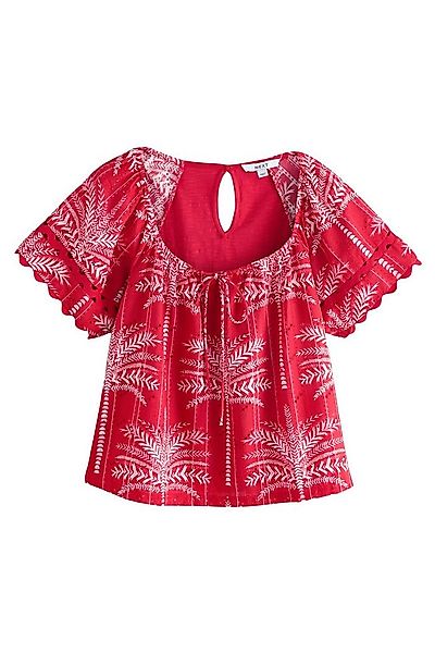 Next Kurzarmbluse Kurzarmoberteil mit Zackenlitze und Lochstickerei (1-tlg) günstig online kaufen