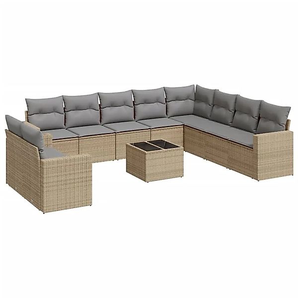 vidaXL 11-Tlg Garten-Sofagarnitur mit Kissen Beige Poly Rattan 3251516 günstig online kaufen