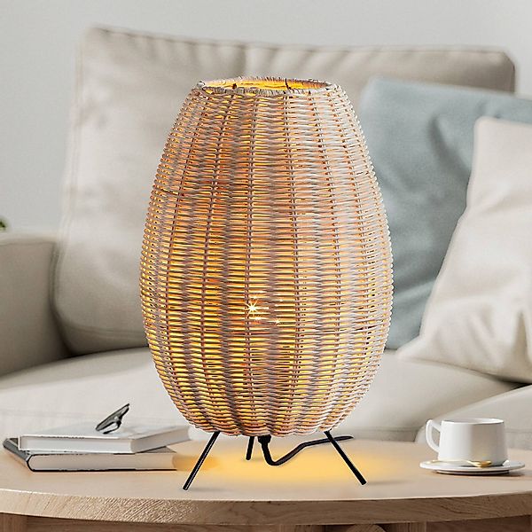 Lindby Tischleuchte Oliana, Rattan, Ø 23 cm, E27 günstig online kaufen