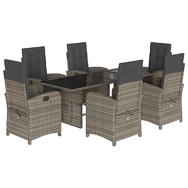 vidaXL 7-Tlg Garten-Essgruppe mit Kissen Grau Poly Rattan 3212257 günstig online kaufen