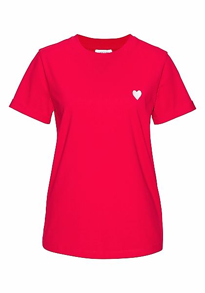 LASCANA T-Shirt mit süßer Herz-Stickerei, Kurzarmshirt aus Baumwolle günstig online kaufen