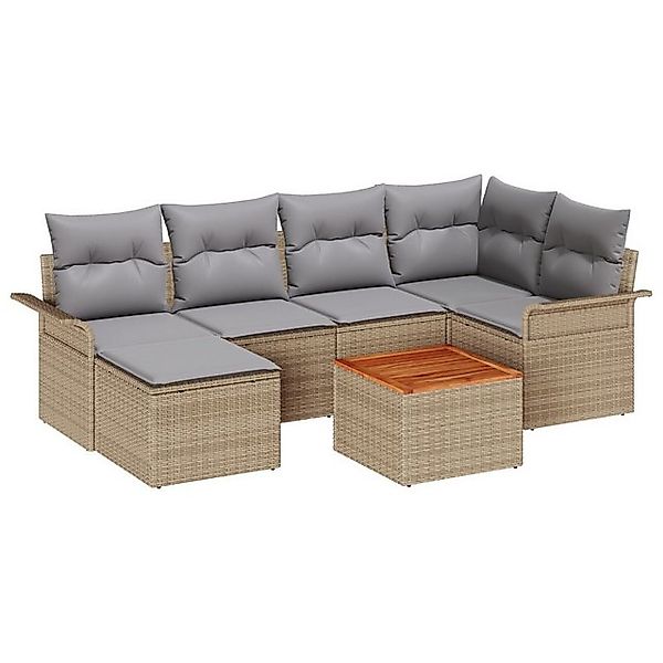 vidaXL Loungesofa 7-teiliges Garten Sofa Set mit Kissen Beige Poly Rattan, günstig online kaufen