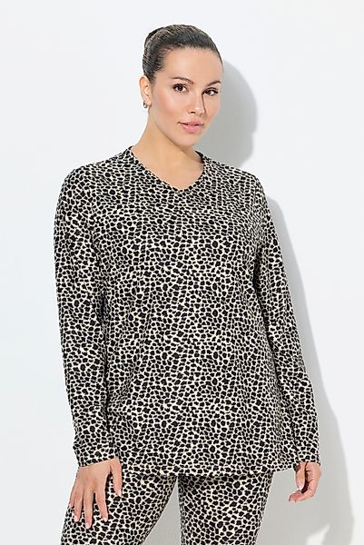 Ulla Popken Longsleeve Ski-Funktionsshirt Leomuster V-Ausschnitt günstig online kaufen