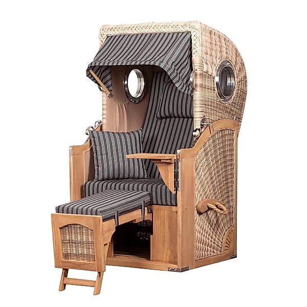 bene,iving Strandkorb Komplettset Ammersee Single Teak Bullauge PE Shell Mo günstig online kaufen