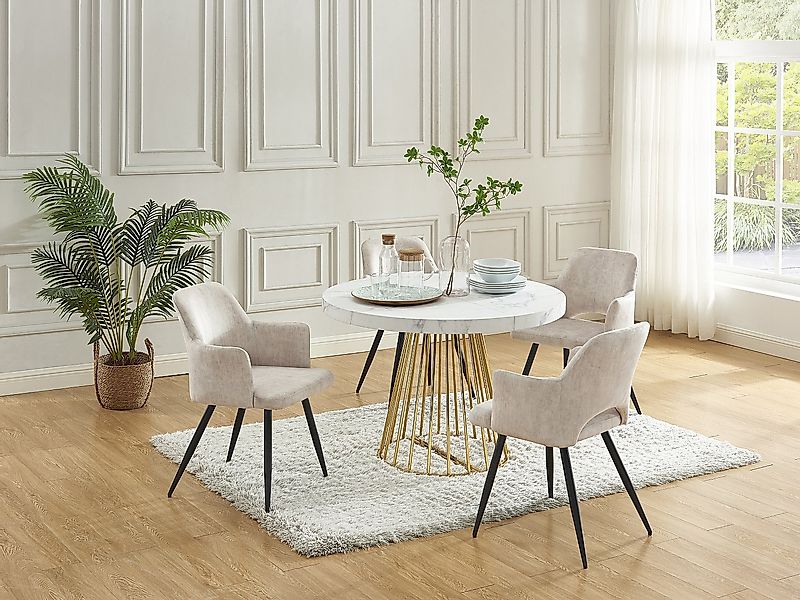 Esstisch ausziehbar - 2 bis 12 Personen - MDF & Stahl - Marmor-Optik Weiß & günstig online kaufen