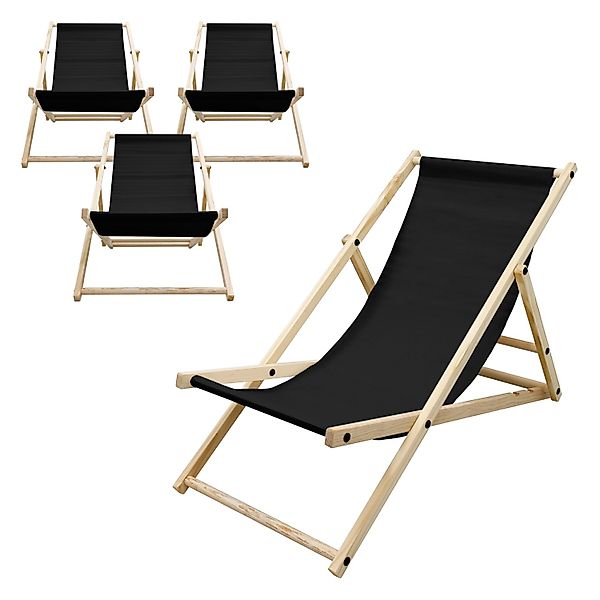 ECD Germany 4Er Set Liegestuhl Klappbar Schwarz Holz 3 Positionen bis 120 k günstig online kaufen