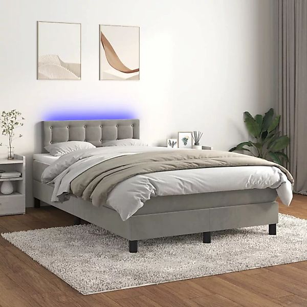 vidaXL Boxspringbett Boxspringbett mit Matratze LED Hellgrau 120x200 cm Sam günstig online kaufen