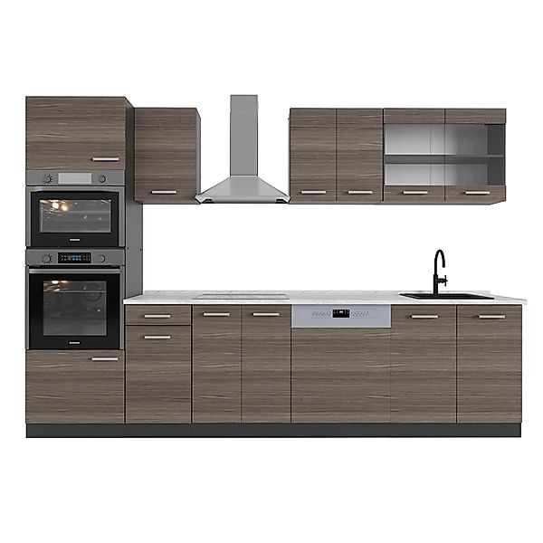 Vicco R-Line Küchenzeile Edelgrau/Anthrazit 300 cm mit HochschrankAP Marmor günstig online kaufen