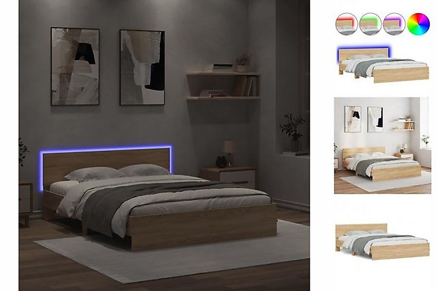 vidaXL Bettgestell Bettgestell mit Kopfteil und LED-Beleuchtung Sonoma-Eich günstig online kaufen