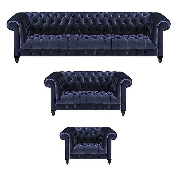 JVmoebel Chesterfield-Sofa Blau Sofagarnitur 3tlg Set Wohnzimmer Einrichtun günstig online kaufen
