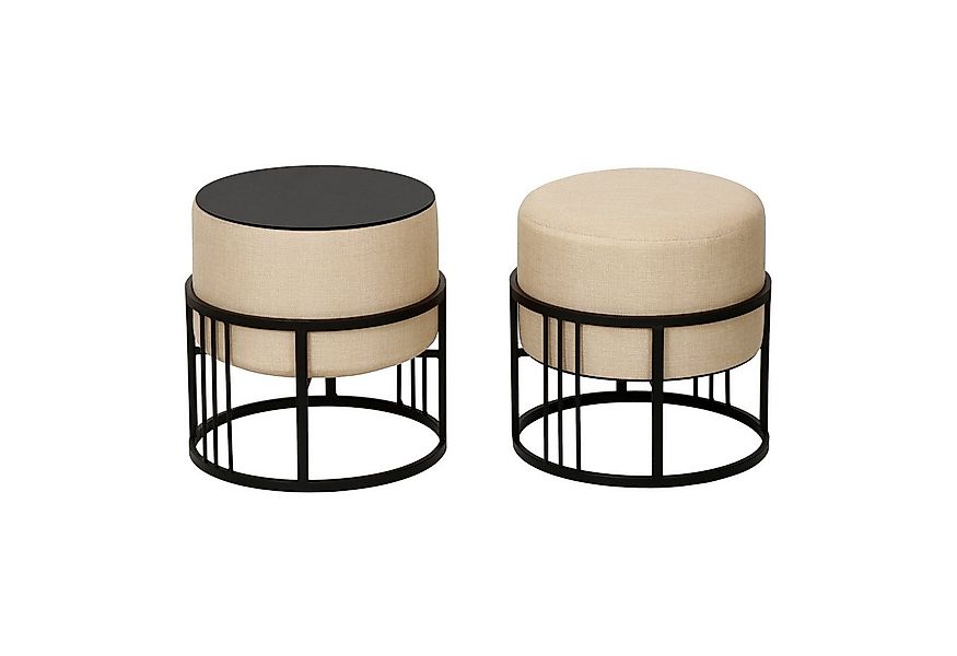 en.casa Sitzhocker (2er Set), »Tas« mit Tischfunktion gepolstert rund Beige günstig online kaufen