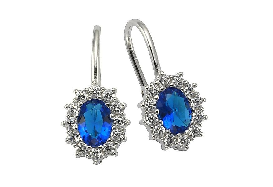 Zeeme Paar Ohrhänger Silber 925 rhodiniert Glasstein blau & weiß günstig online kaufen