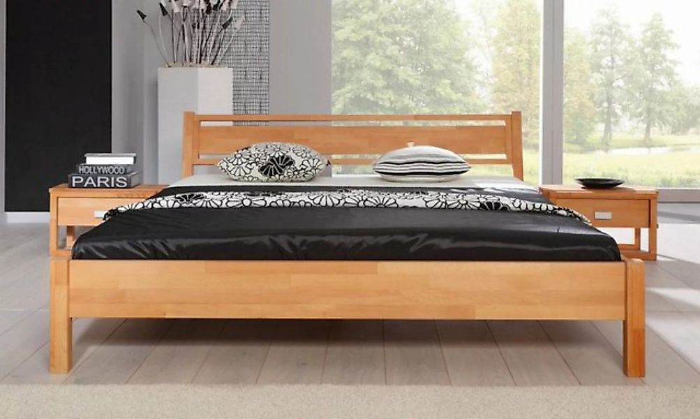 Natur24 Bett Bett Lamini 1 Kernbuche 180x200cm mit Holzkopfteil und Holzbei günstig online kaufen