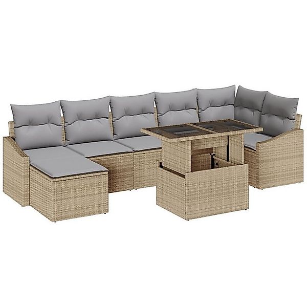 vidaXL Loungesofa 8-teiliges Garten Sofa Set mit Kissen Beige Poly Rattan, günstig online kaufen