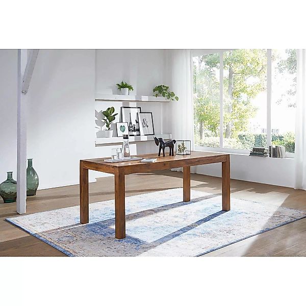 Esszimmer-Tisch aus Massivholz Sheesham 120cm Landhaus-Stil, dunkel-braun B günstig online kaufen