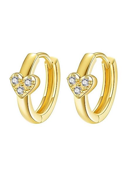 Dear Me Paar Creolen Zirkon Herz für Damen 14K Massivgold, Kleine 585 Gelbg günstig online kaufen