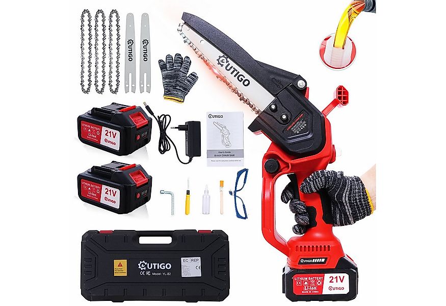 OUTIGO Akku-Kettensäge 8C, 22 cm Schwertlänge, 2 *3Ah Akkus, 3 Führungsstan günstig online kaufen