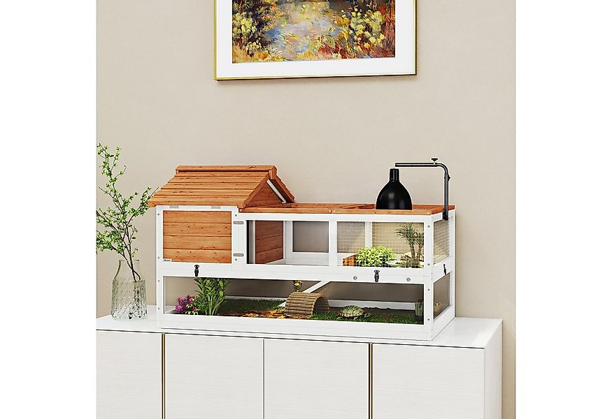 PawHut Kleintierstall mit Zwei Haupthäusern aufklappbarem Oberseite Lampenh günstig online kaufen