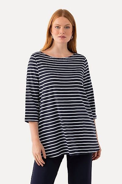 Ulla Popken T-Shirt Ringelshirt Pima Cotton U-Boot-Ausschnitt 3/4-Arm günstig online kaufen