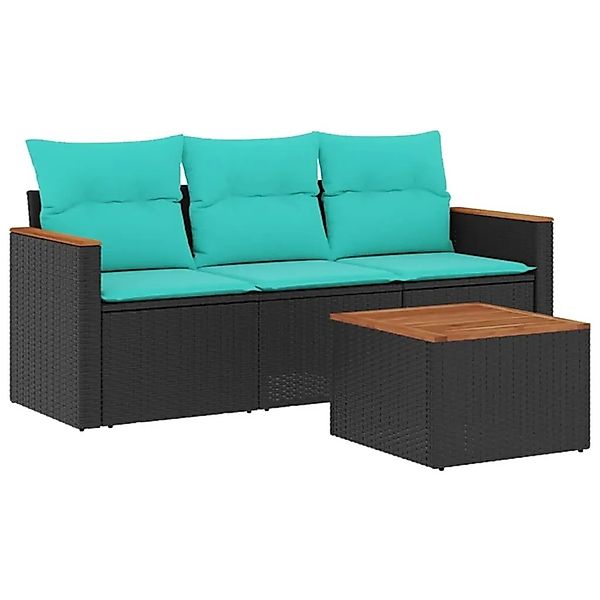 vidaXL 4-Tlg Gartensofa-Set mit Kissen Schwarz Polyrattan 3225763 günstig online kaufen