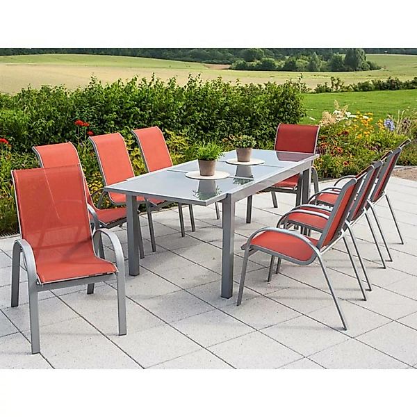 Gartenmöbel alu Set 9-teilig, Gartentisch 180cm bis 240cm 8x Stühle terraco günstig online kaufen