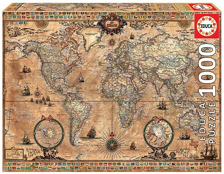 Educa Puzzle 9215159 - Antique World Map - 1000 Teile Puzzle günstig online kaufen